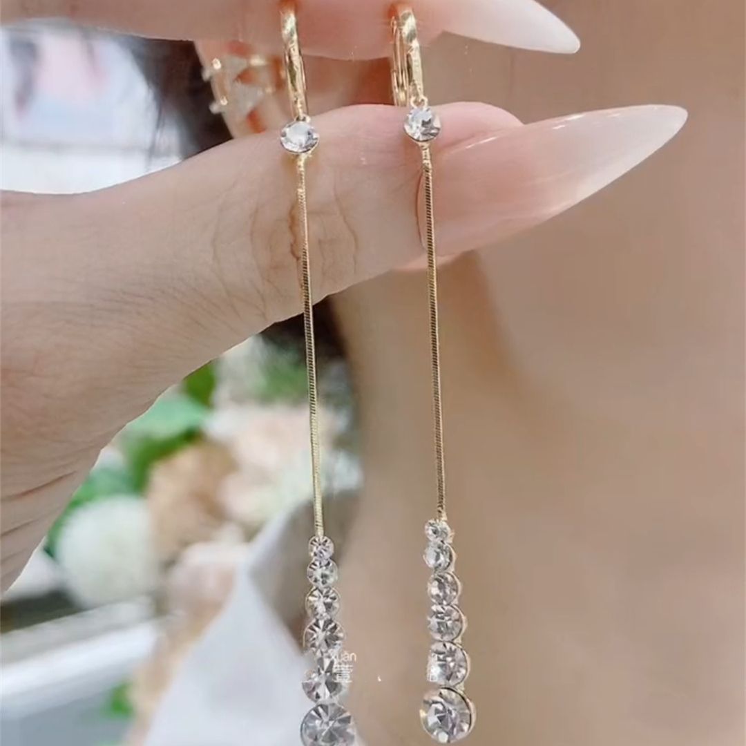 德国长款镶钻流苏耳扣耳环女夸张网红百搭耳饰独特设计感新款防敏