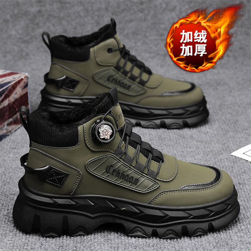 欧洲站高帮男鞋季新款男士厚底耐磨户外上班工作加绒保暖雪地靴潮
