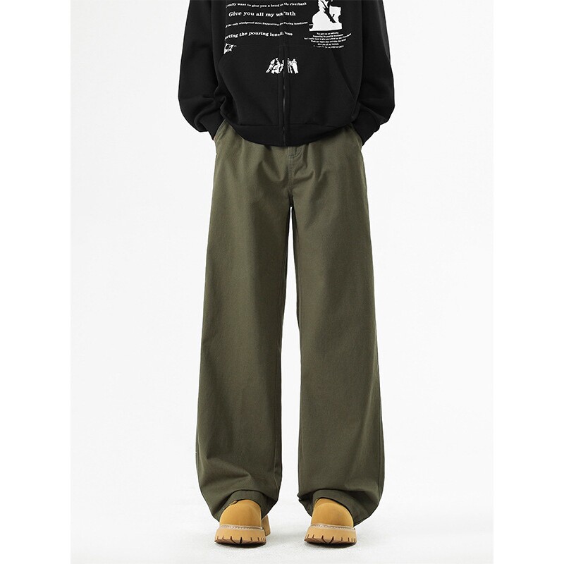 进口四季日系纯棉工装裤男美式高街宽松长裤直筒运动休闲裤子