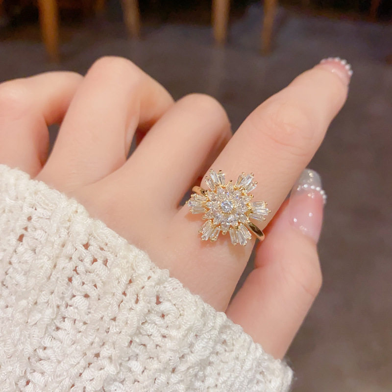 撤柜新款精致时尚百搭满钻雪花开口戒个性轻奢高级感超闪食指戒女