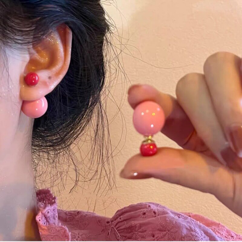 德国糖果色双面圆球新款耳钉一款两戴耳环女时尚设计感简约风甜酷