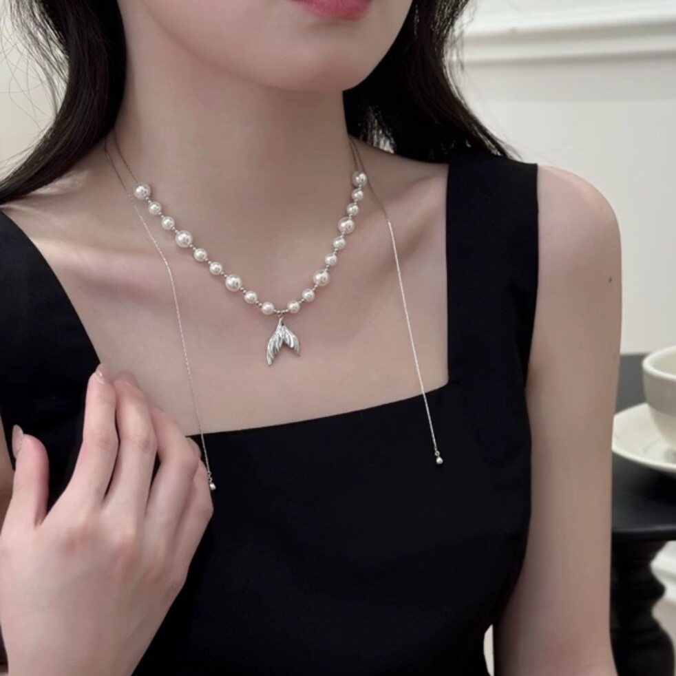 德国日韩鱼尾珠珠链流苏锁骨链项链女夏季新款时尚饰品素款简约潮