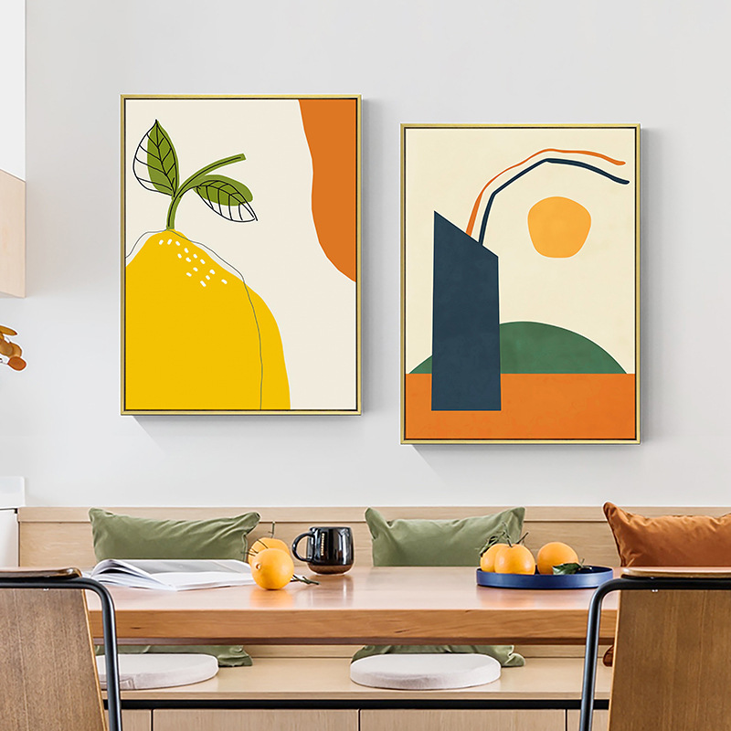 个性新款北欧餐厅装饰画饭厅厨房挂画小清新抽象色块橙色日式文艺图片
