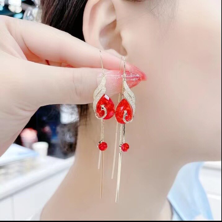德国年潮轻奢高级感凤舞九天气质百搭喜庆长款流苏凤凰耳坠女耳环