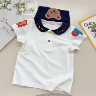 进口男女童a类棉打底衫上衣 秋儿童内搭卡通刺绣衬衣海军领T恤