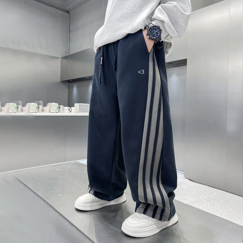 进口男童装休闲裤新款中大童加绒款宽松男孩儿童直筒卫裤潮