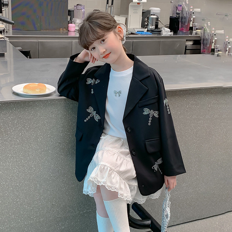 进口女童西装外套款新款儿童女孩洋气时髦上衣大童装小西服