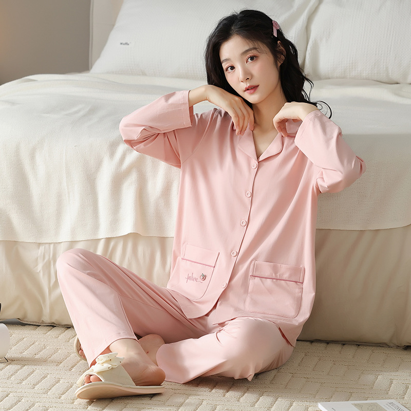 潮流新品女士睡衣拉架爽棉新款开衫长袖大码纯棉家居服套装