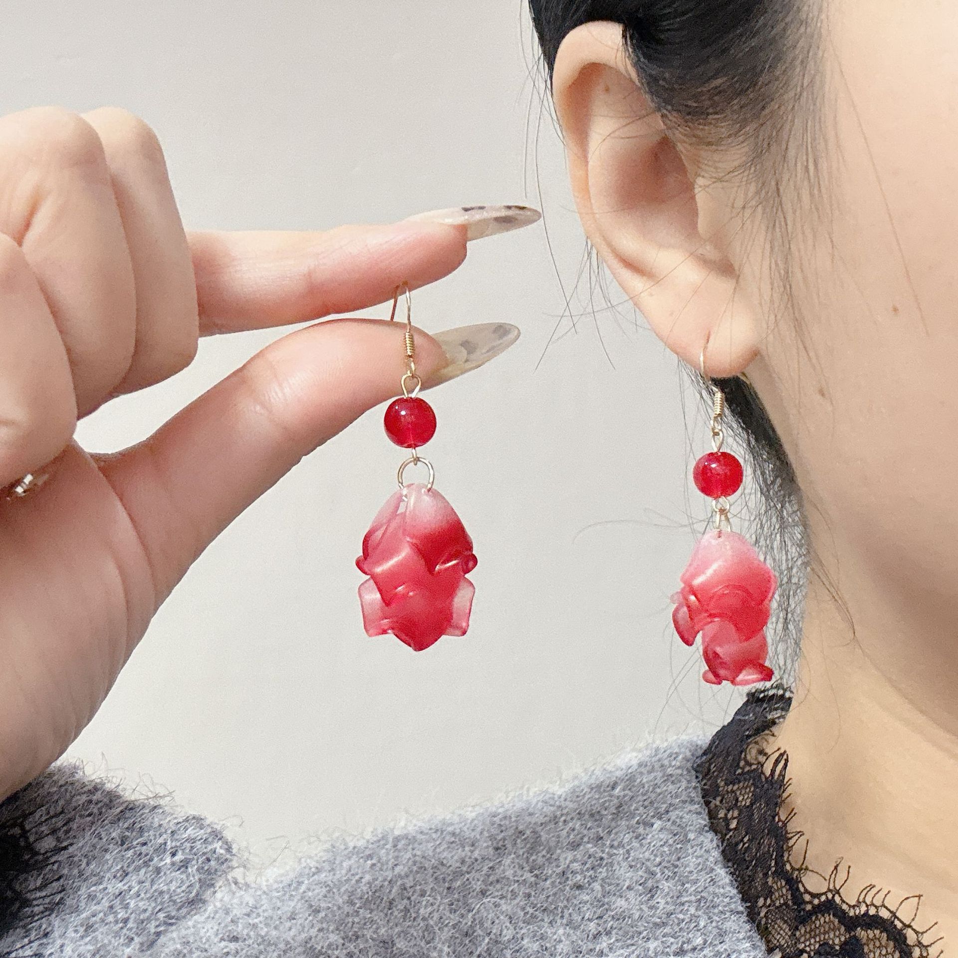 德国甜美长款花朵流苏耳环女花瓣耳饰玫瑰花耳钉耳钩简约时尚气质