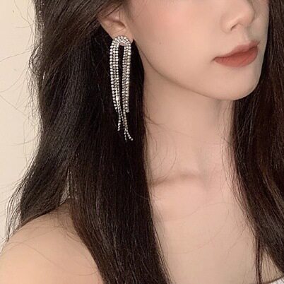 德国长款水钻流苏耳坠女气质小众设计女耳环轻奢高级感耳饰饰品女