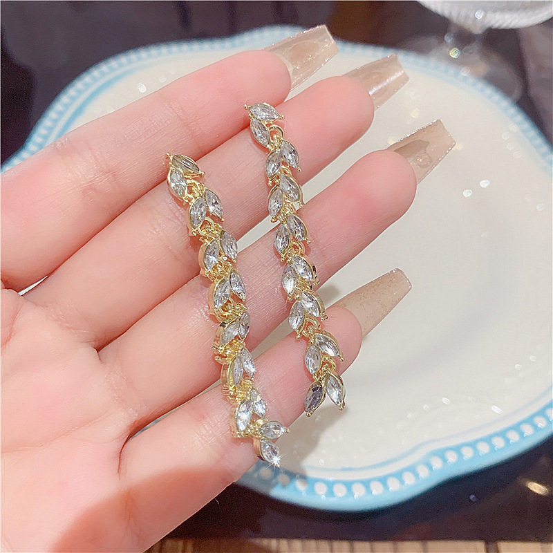 撤柜韩式长款水晶耳环个性网红麦穗耳饰韩版韩式耳坠女气质百搭耳