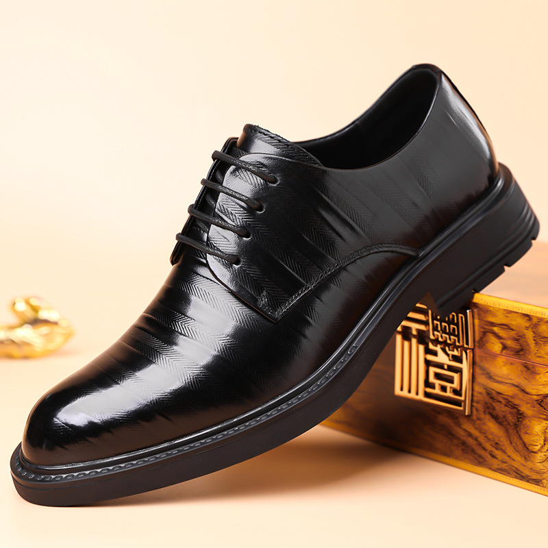 欧洲站大码真皮男鞋新款商务正装皮鞋防滑耐磨系带工作结婚鞋