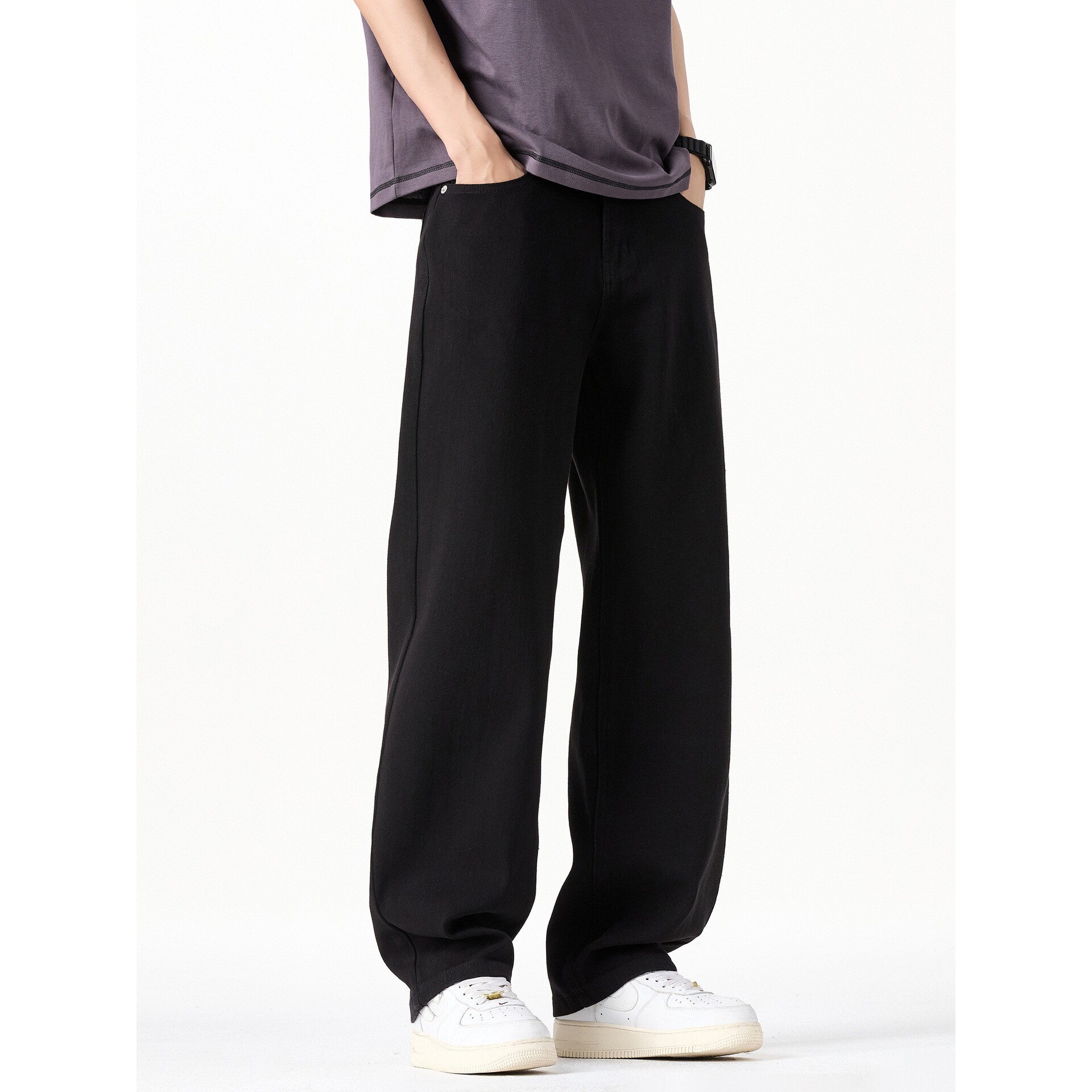 进口新款宽松直筒高街潮流牛仔裤男款黑色美式百搭休闲长裤子