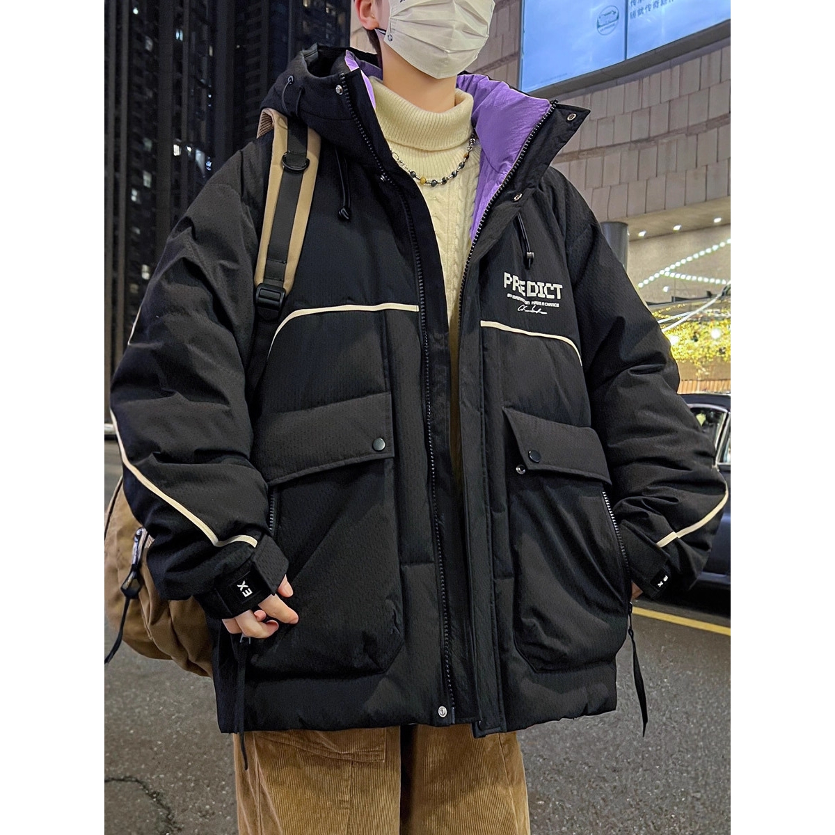 大牌高端季外套男孩新款棉服初高中学生男士连帽加厚羽绒棉衣青少