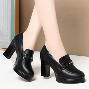 进口一件空姐工作鞋女黑色皮鞋平底圆头软底上班职业单鞋女鞋