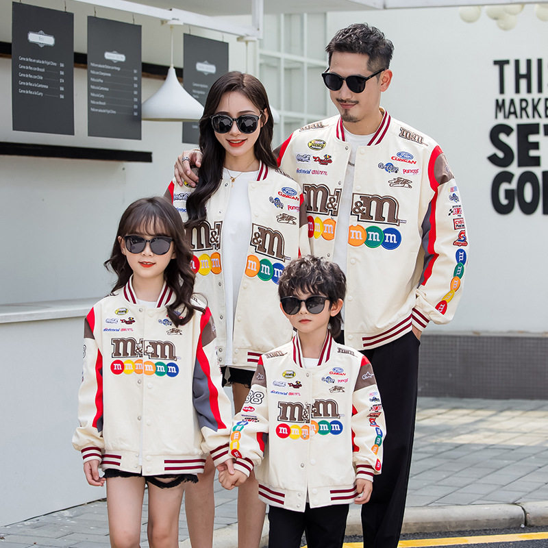 进口棒球服亲子装款一家三口母子母女高端洋气新款卡通