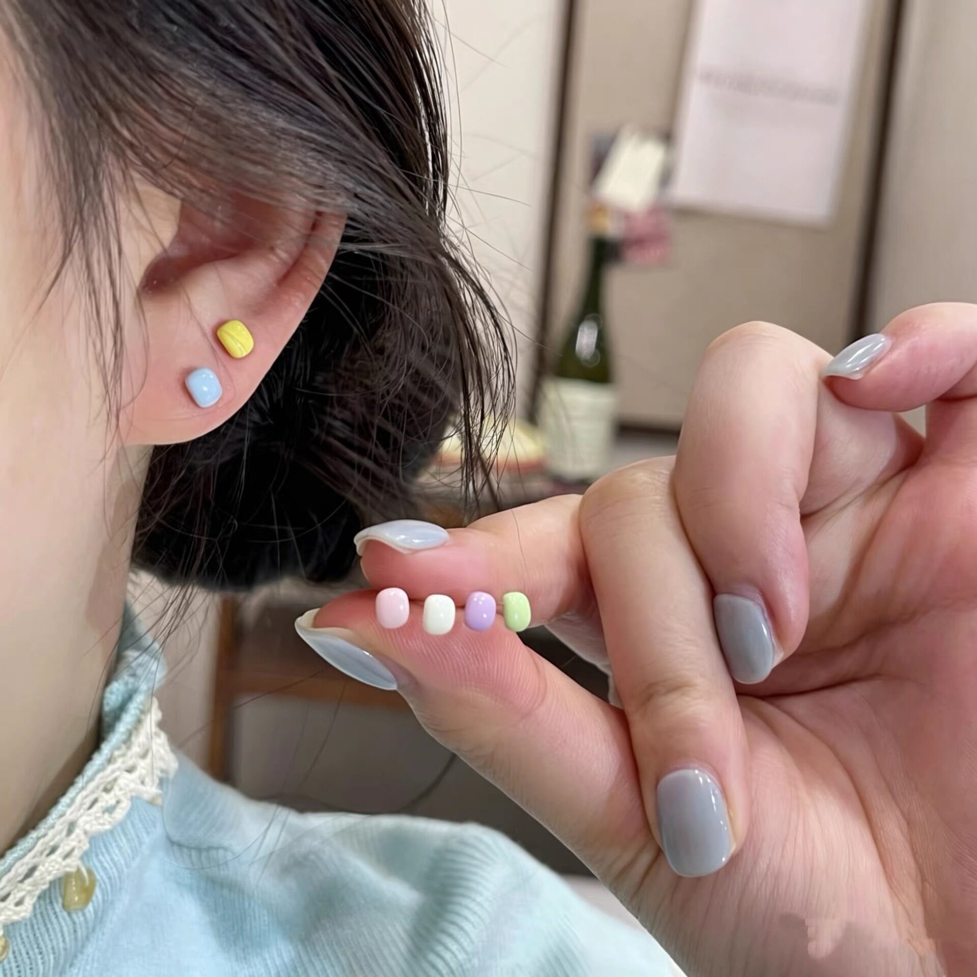 德国甜美马卡龙糖果色耳钉女新款爆款耳环彩色小巧百搭六件套耳饰