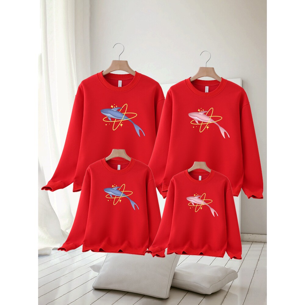 进口一家四口亲子装卡通休闲家庭装新款潮长袖休闲卫衣母女装