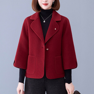 明星同款双面羊毛毛呢外套女款新款妈妈高端时尚休闲短款西装上衣