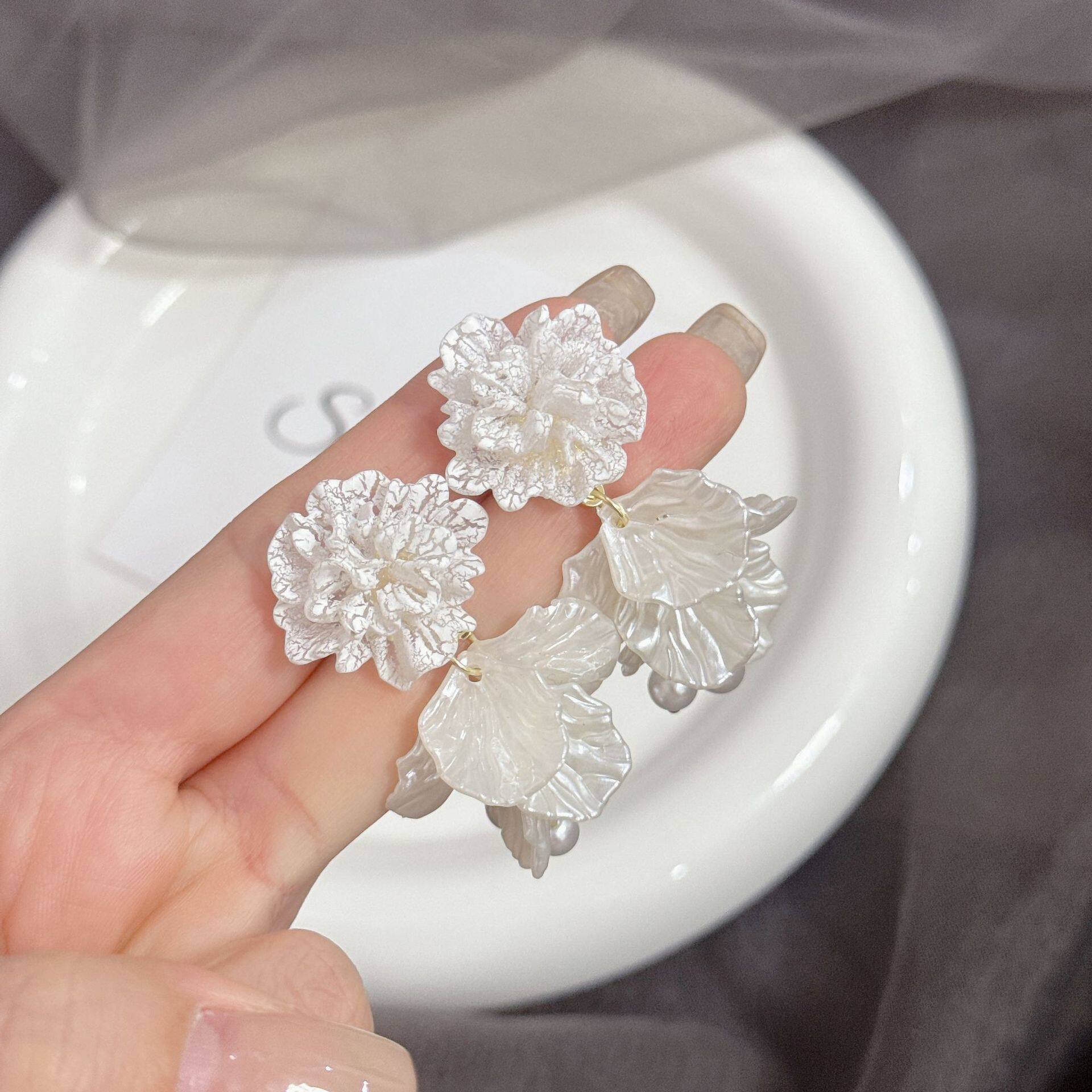 撤柜法式超仙优雅花朵流苏珍珠耳环清新甜美名媛风个性设计感轻奢