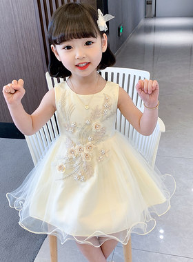 女童夏装连衣裙2025新款洋气小女孩背心公主裙纱裙女宝宝生日礼服