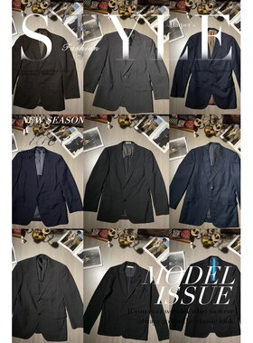 古着复古vintage中古港风文艺男女小金扣宽松黑色羊毛西装外套13