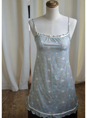 F04-07 意大利出口欧式复古印花柔滑雅致款家居吊带睡裙 S/M