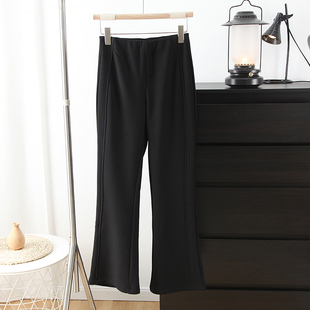 高定款！高腰显腿细小黑裤抗起球一体分割线裤子加绒微喇休闲裤女