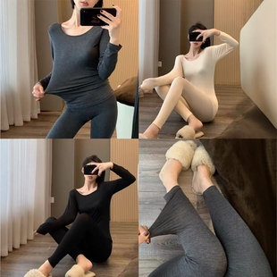 日单代工厂！秋冬新款超薄自发热情侣款保暖内衣套装圆领打底秋衣