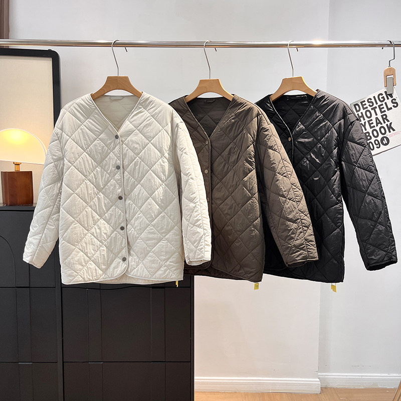 大厂订单！简约休闲轻暖羊毛棉内胆绗缝夹棉轻薄菱格棉服外套女冬