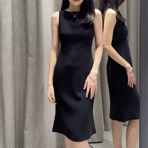 经典延续！TH3200+三醋酸法式船领鱼尾摆修身无袖小黑裙连衣裙女