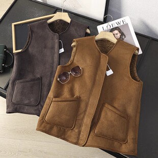 大厂订单！复古叠穿百搭双面穿羊羔毛蓬松保暖麂皮绒无袖马甲女冬