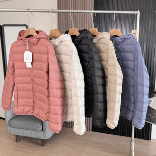 百搭轻薄90白鸭绒蓬松保暖连帽羽绒服外套女 秋冬季 日单 试衣间