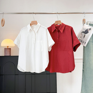 型宽松翻领半开襟纽扣亚麻短袖 北欧小众 100亚麻 休闲版 女夏 衬衫