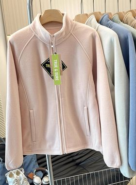 大厂订单！户外防风加厚保暖立领夹克宽松双面摇粒绒夹克外套女冬