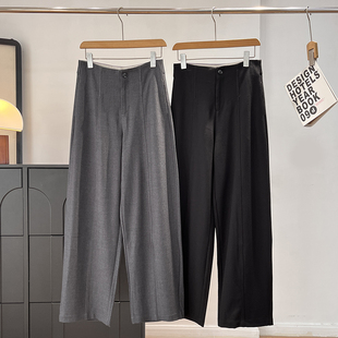 穿出大pai感！高腰显瘦亲肤不易皱绵羊毛窄边弯刀休闲西裤女秋冬