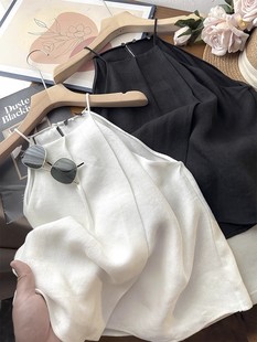 衬衫 戏班牙糕端 优雅极简风亚麻吊带无袖 木巨490 上衣女夏 法式