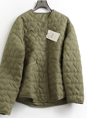 西班牙D~2024秋冬新款宽松心形绗缝单排扣轻薄保暖棉衣棉服外套女