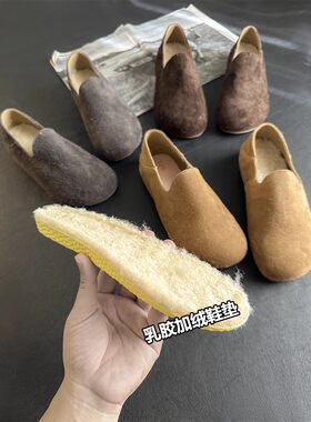 渠道好货！复古时尚百搭真皮软底勃肯鞋一脚蹬防滑磨砂豆豆鞋女秋