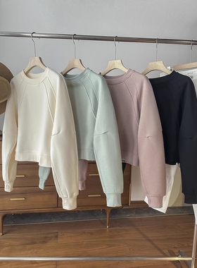 LU家同款！自留~高端洋气时尚百搭圆领加绒宽松休闲卫衣上衣女春