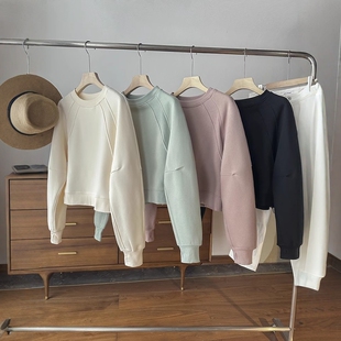 百搭圆领加绒宽松休闲卫衣上衣女春 高端洋气时尚 LU家同款 自留