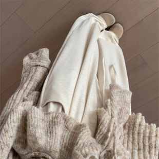 早八女孩 垂感软糯白色糯米裤女秋冬宽松慵懒小个子加绒阔腿裤子