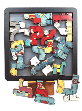 Entretentemente管道拼图Pipes手绘木质益智儿童烧脑解谜玩具礼物