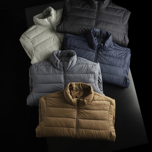 90鸭绒!防风防泼水!轻盈保暖!秋冬男士纯色立领保暖羽绒服外套