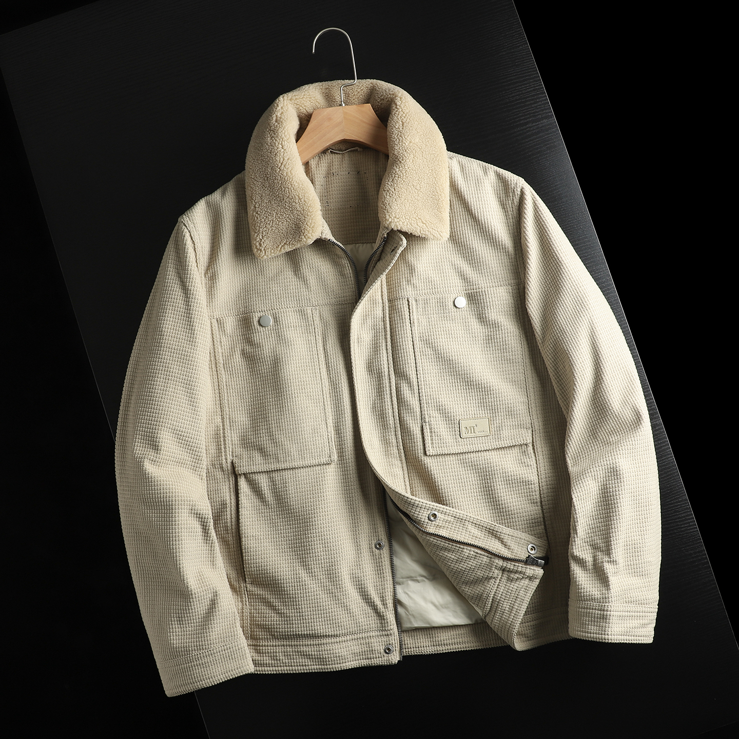 可脱卸毛领棉羊毛保暖玉米绒棉服