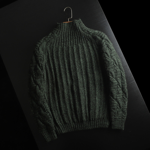 重工绞花！100羊毛！厚实保暖！秋冬男士半高领粗织工艺针织毛衣