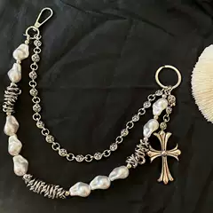 Yake Di/Original Retro Fashion Cross Thorn Irregular Pearl Chain Accessory Punk Ins Double-Layer Chain
