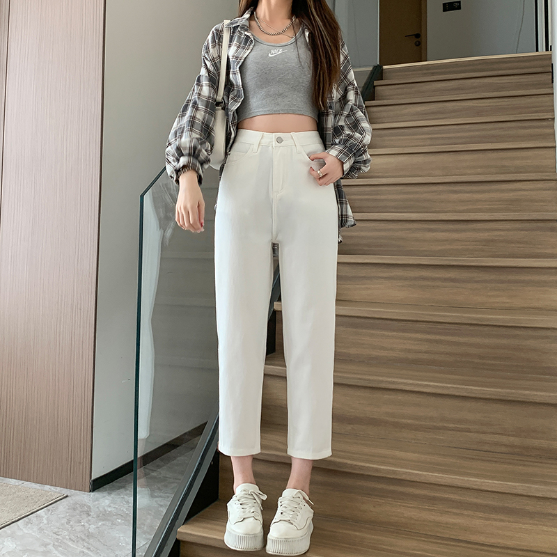 直筒牛仔裤女无弹力白色九八分小个子学生夏天软新款显瘦老爹薄款