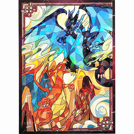 ptcg卡套宝可梦新年限定-超级喷火龙-二龙腾飞 玻璃彩绘风格牌套