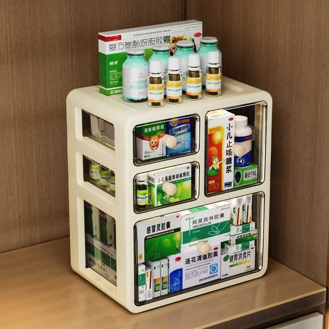 家用医药箱家庭装大容量抽屉式透明多层药品分类常用药品应急药箱